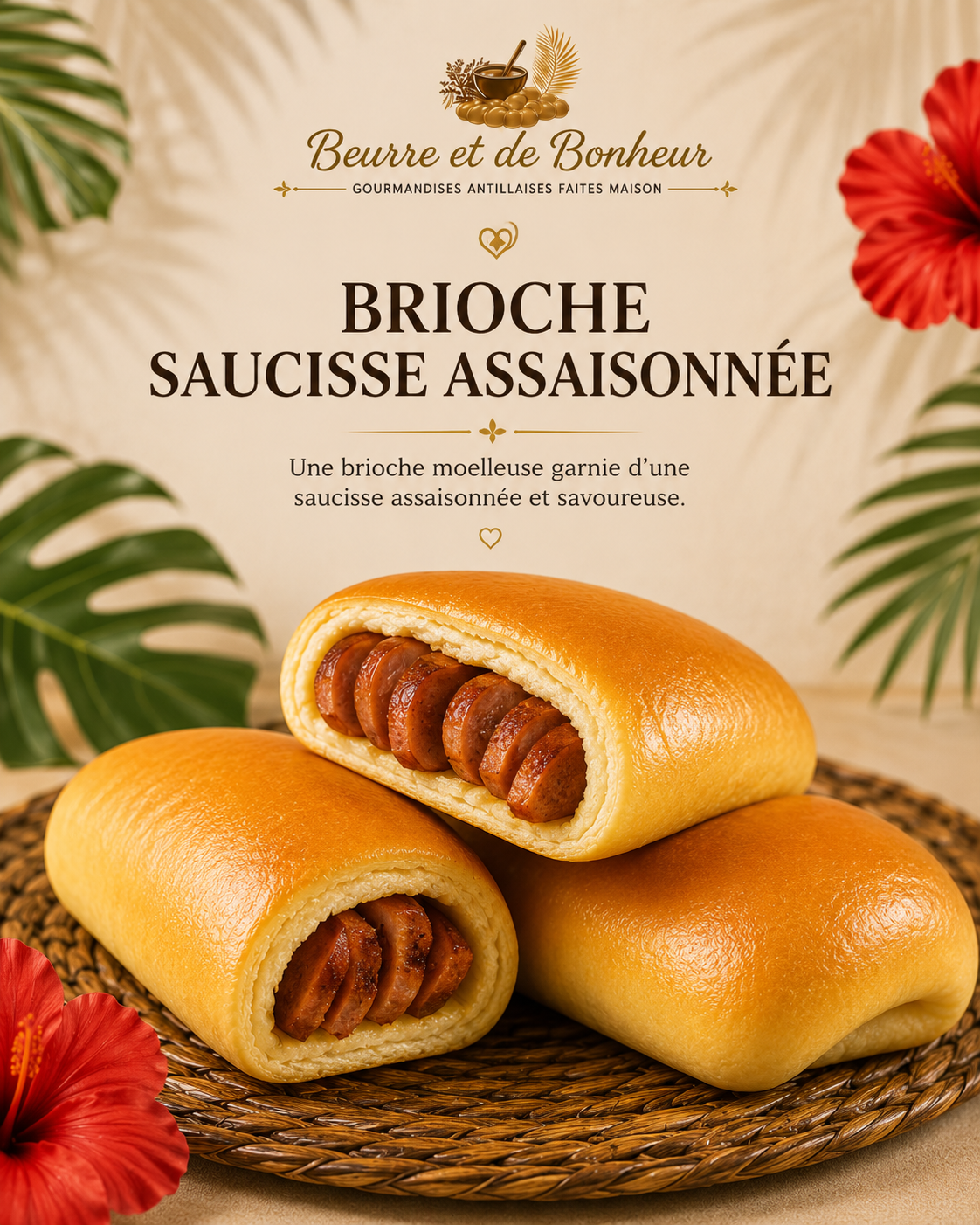 Brioche saucisse assaisonnée en lamelles Beurre et de Bonheur
