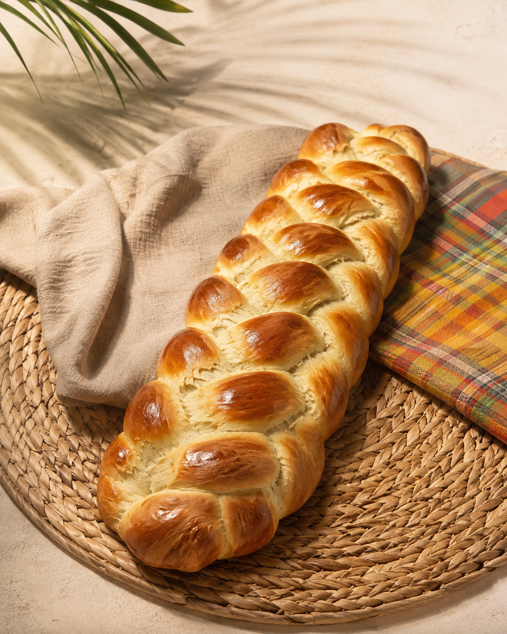 Pain au beurre tressé doré sur natte naturelle Beurre et de Bonheur
