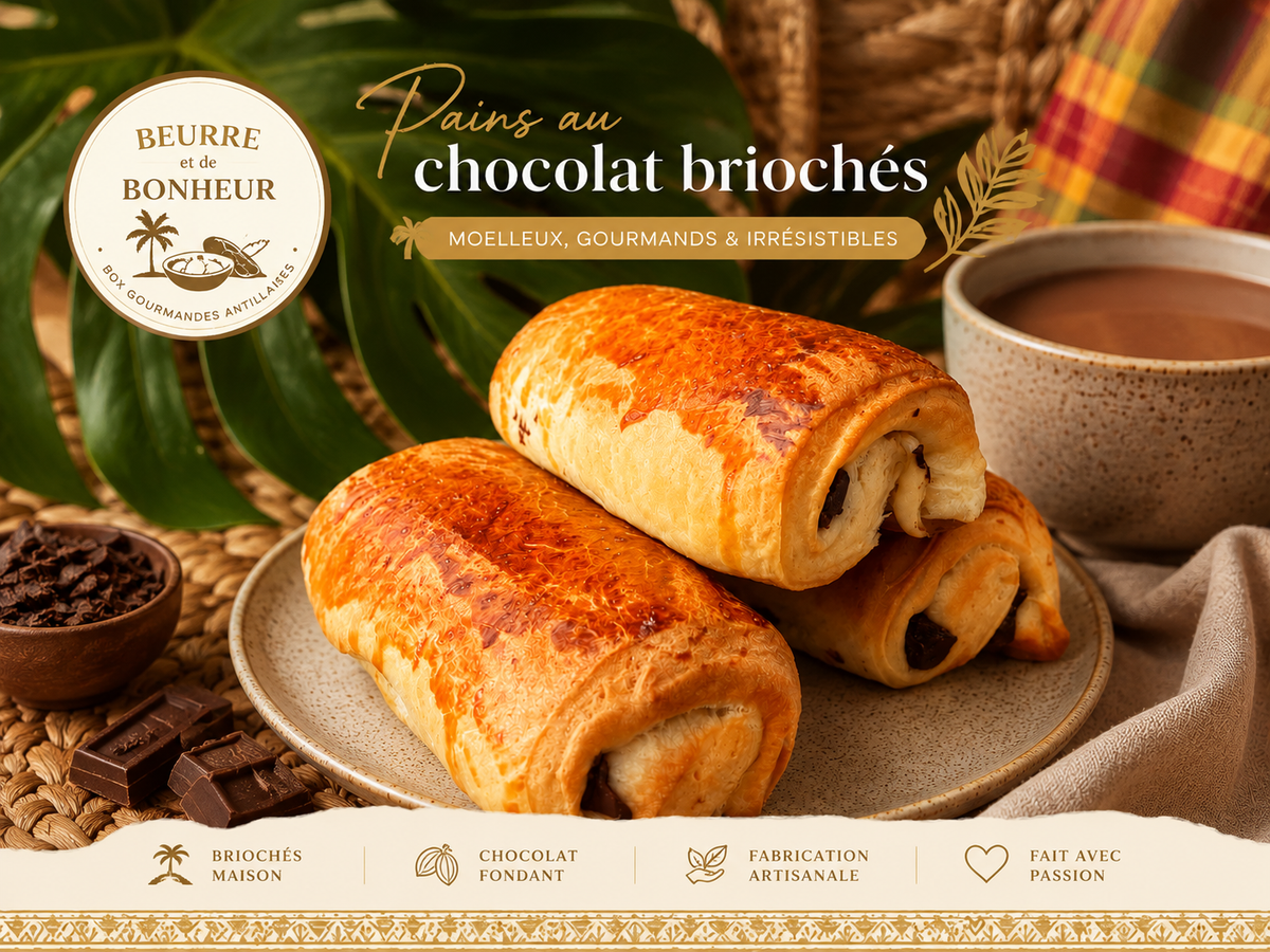 Pains au chocolat briochés artisanaux Beurre et de Bonheur
